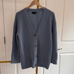 Quince Fisherman 100% Cashmere Blue Cardigan Sweater